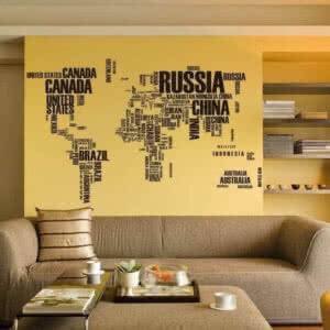 מדבקת קיר (ויניל) מפת עולם גדולה במילים נדבקות על כל קיר או משטח