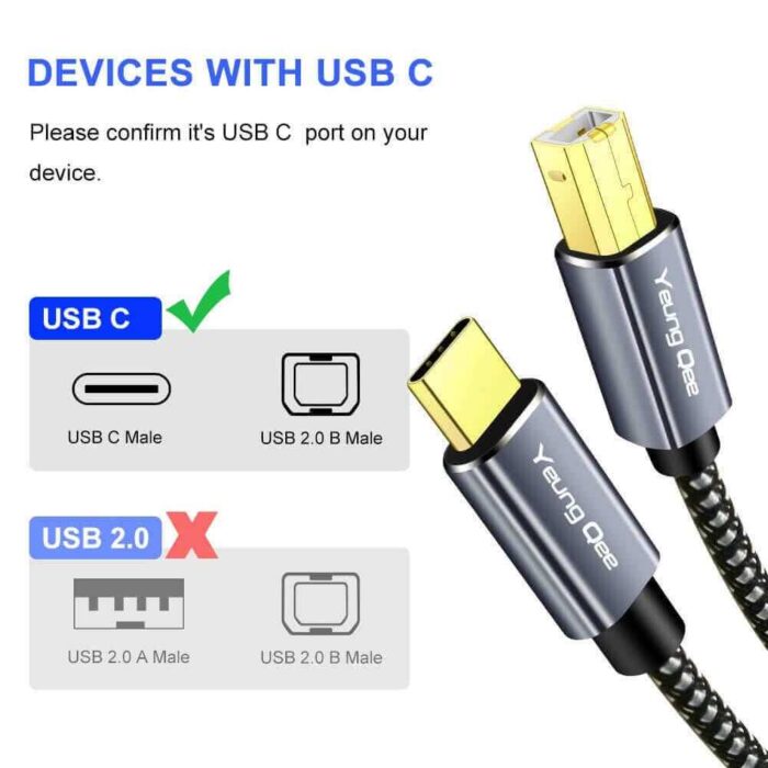 כבל TYPE C ל-USB B עבור מדפסות, כרטיסי קול, כוננים קשיחים ועוד...