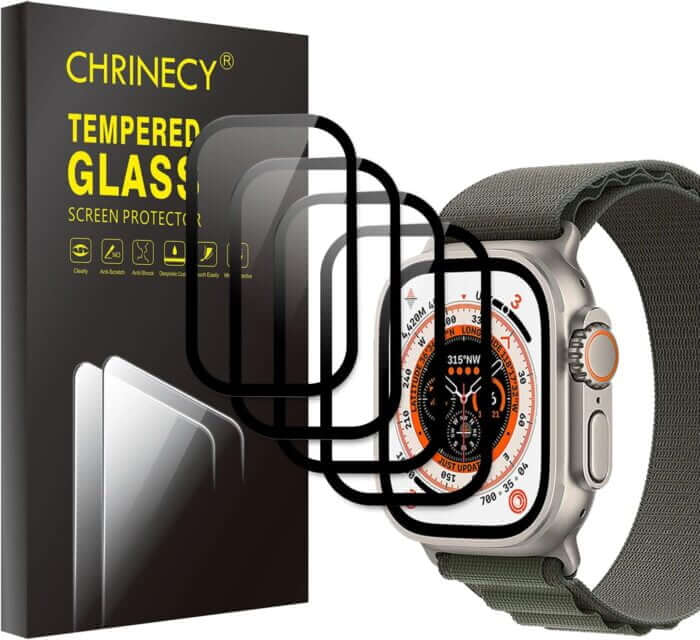 מארז של 4 מגני מסך מזכוכית מחוסמת עבור Apple Watch Ultra 49 מ"מ